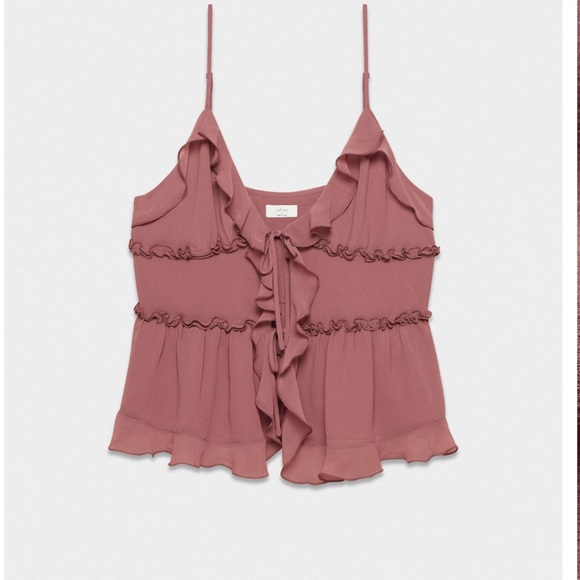 Aritzia Wilfred Amore Cami NWT Dusty Rose Ruffle Tie-Front Chiffon Tank - Picture 5 of 13